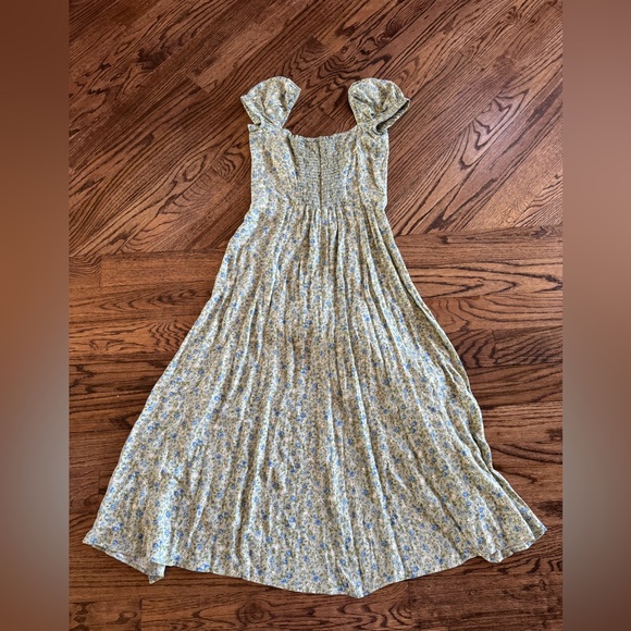 Reformation Sienne Floral Ditsy Midi Dress Puff Sleeve Babydoll 4 Green Blue - Picture 7 of 7